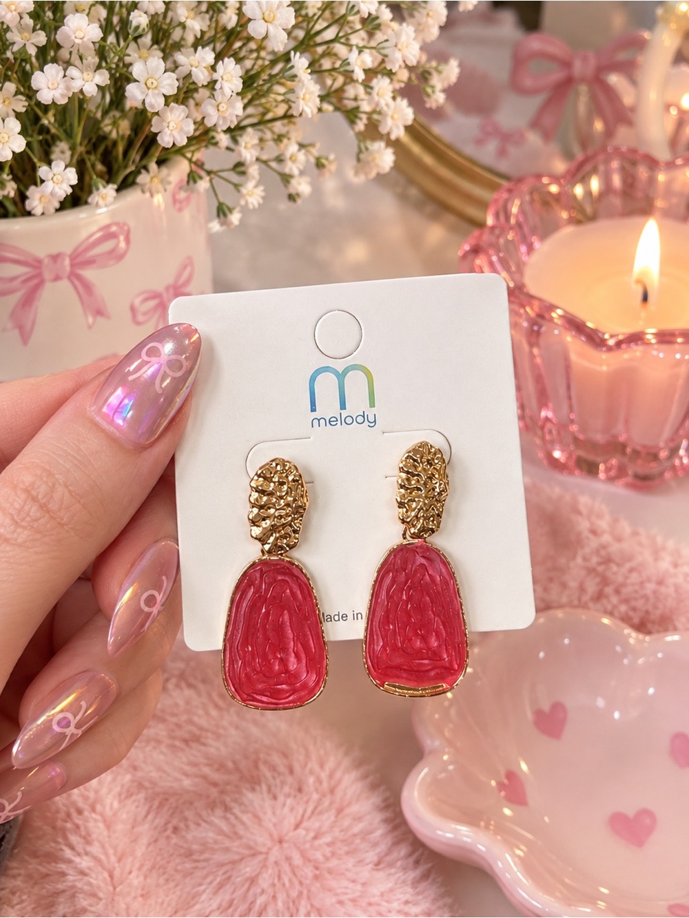 Red and gold stone earrings